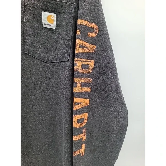 Carhartt Shirt Size M Faded Gray Long Sleeve Hit Graphic Tee Distressed Workwear - Picture 2 of 8